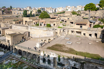 Ruins of Herculaneum, on the slopes of Vesuvius, an ancient Roman city destroyed by volcanic...