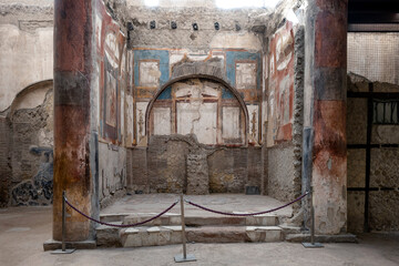 Ruins of Herculaneum, on the slopes of Vesuvius, an ancient Roman city destroyed by volcanic eruption of Vesuvius in 79 AD. Naples, Italy. UNESCO world heritage site © AShots
