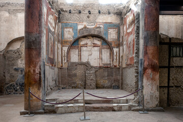 Ruins of Herculaneum, on the slopes of Vesuvius, an ancient Roman city destroyed by volcanic...