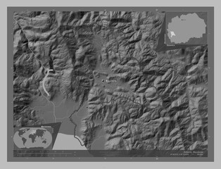 Debarca, Macedonia. Grayscale. Labelled points of cities