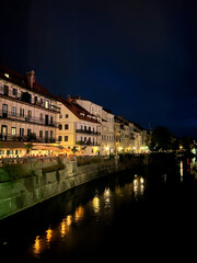 Night Ljubljana, promenade along the river Ljubljanica