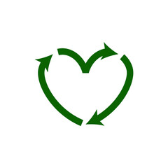 Recycle heart icons. Reuse green ecology symbol. Vector eco circulation shape