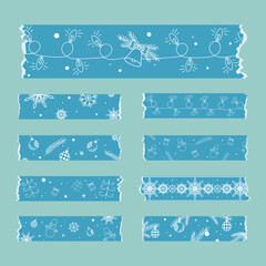 Blue ribbons Washi tape sticker set christmas themed new year clipart