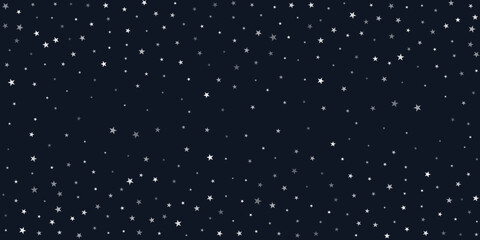 Silver stars vector background, sparkling Christmas confetti falling isolated on white. magic shining flying stars glitter backdrop, sparkle border