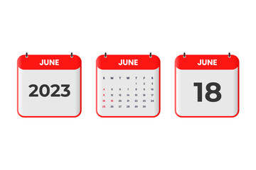 June 2023 calendar design. 18th June 2023 calendar icon for schedule, appointment, important date concept