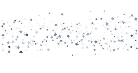 Silver stars vector background, sparkling Christmas confetti falling isolated on white. magic shining flying stars glitter backdrop, sparkle border