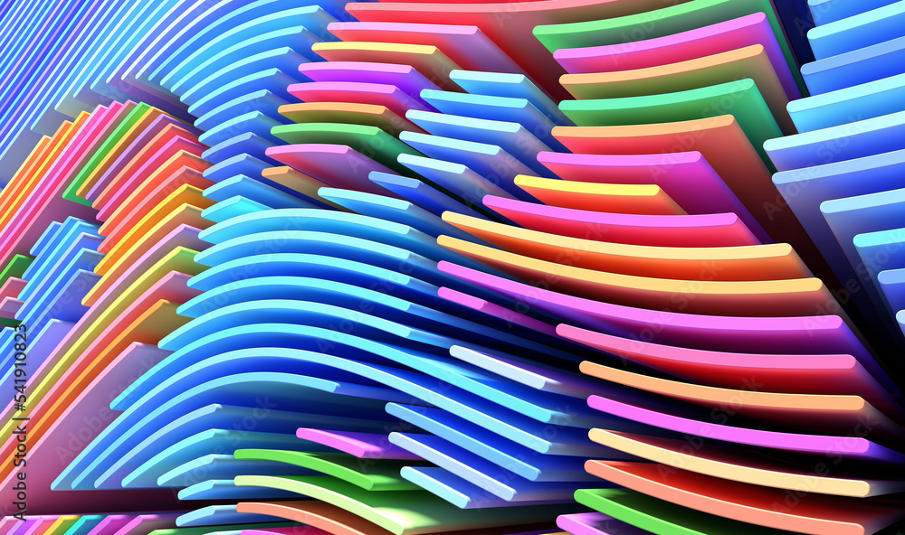 Poster 3d render abstract background of smooth lines of spline figures 2023 multicolor waves