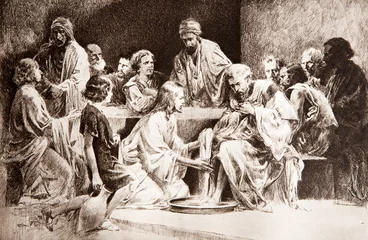 Fensteraufkleber The lithography of Last Supper - The feet washing (begin of 20. cent.) © Renáta Sedmáková