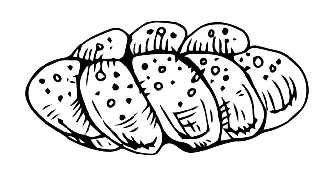 Wheat braided bread with sesame seeds on a white isolated background. 