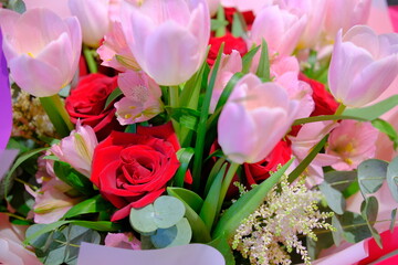 bouquet of tulips and roses