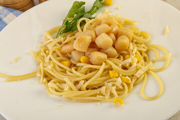 Delicous Pasta with scallop seafood