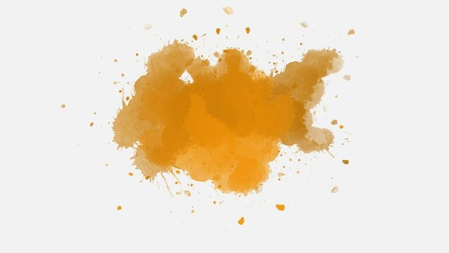 ink splatter compositing. Abstract orange color ink splatter slow motion reveal transition. ink brush stroke, fluid art background, overlay, alpha matte composition.