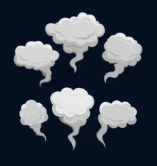 Fototapete Rund Set of stylized white clouds. Cartoon smoke or fog vector set. Smoke bubble comic, illustration of smoke after power explosion © EVGENIY