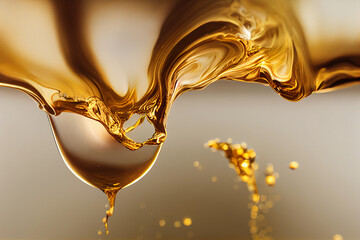 Luxurious elegant surge of liquid gold, abstract element, 3D rendering