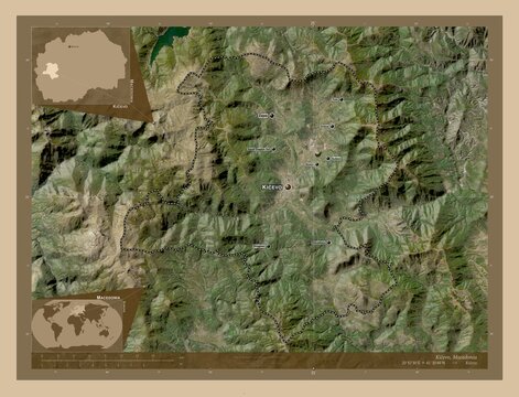 Kicevo, Macedonia. Low-res satellite. Labelled points of cities