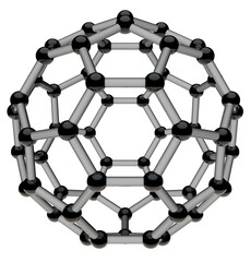 Fullerene model molecule. 3D rendering illustration.