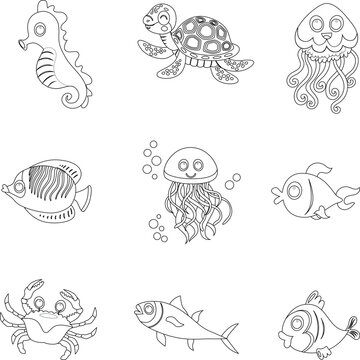 Ocean icon flat icon outline collection set