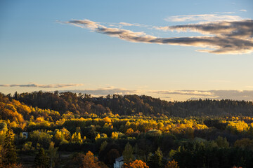 Sigulda, Latvia nature during autumn beuatifull evening light with fall leaves 