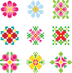 Floral Pixel art vector illustration. Flowers image or clip art.