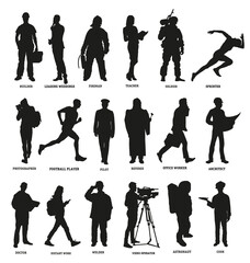 Vector set of different professions. Silhouettes in black. Vector image.