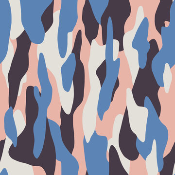 Abstract movement geometric layered seamless pattern in muted retro colors Camouflage fashion trend © Olga