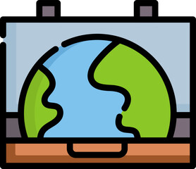 World travelling and remote work color icon vector. Line and color icon. Digital nomads. Planet earth in a suitcase