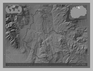 Kumanovo, Macedonia. Grayscale. Labelled points of cities