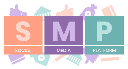SMP - Social Media Platform acronym, concept background. vector illustration concept with keywords and icons. lettering illustration with icons for web banner, flyer, landing page