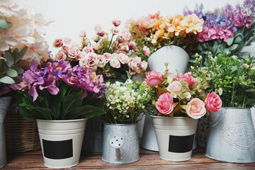 Beautiful Artificial flowers bouquet with space copy background