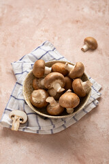 Raw fresh shiitake mushrooms in bowl vegan food