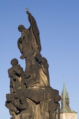 Prague - The baroque Saint Francis Xavier statue from Charles bridge by F. M. Brokof (1711).