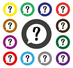 Message question outline multi colored flat icons on round backgrounds.