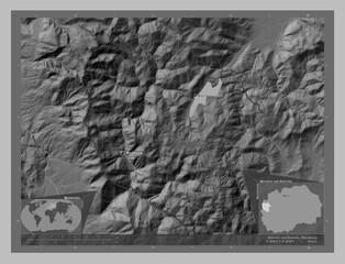 Mavrovo and Rostusa, Macedonia. Grayscale. Labelled points of cities