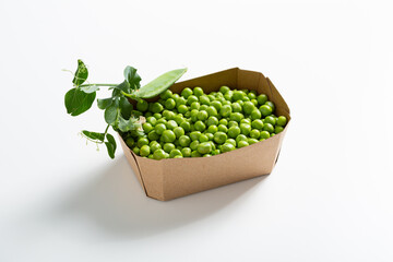 Green pea seeds  in carton container delivery food concept