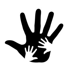 Fototapeta na wymiar Silhouette of a man's palm with children's hands