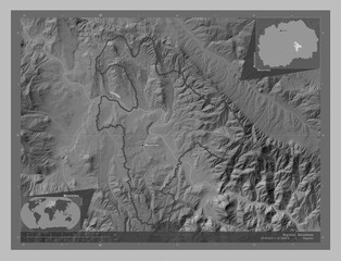 Negotino, Macedonia. Grayscale. Labelled points of cities