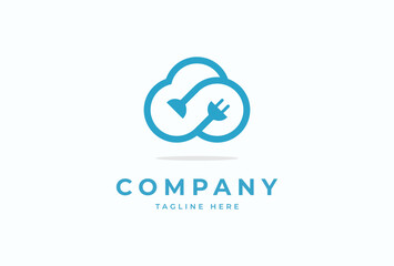 Cloud logo design, cloud with electric plug icon combination, flat design logo template, vector illustration