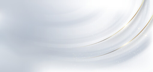 Luxury grey and white curved lines background with golden line and lighting effect sparkle.