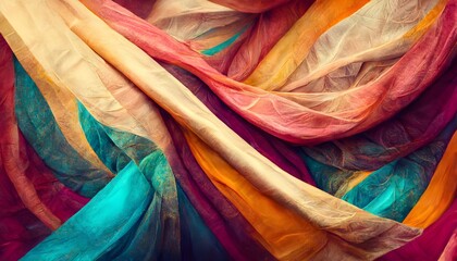 Colorful silk fabric waves textiles, Blue abstract fabric texture background, illustration