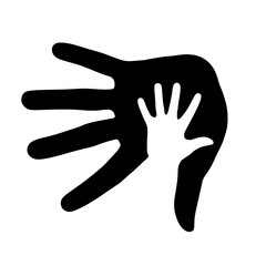 Silhouette of a man's palm with a child's hand