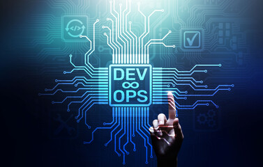Devops Agile development and optimisation concept on virtual screen.
