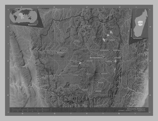 Antananarivo, Madagascar. Grayscale. Labelled points of cities