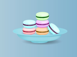 Macarons set. Realistic tasty colorful french macarons. on a plate