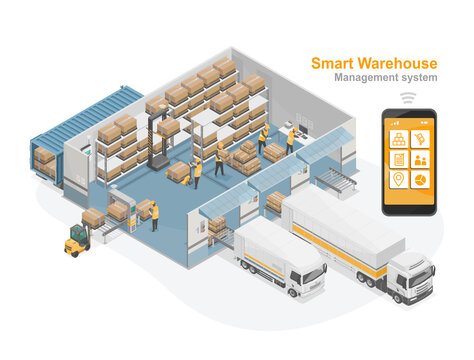 Smart Warehouse Management Iot System For Factory Shipment  Isometric