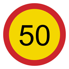Prohibited road signs. Speed limit 50. Traffic signs.