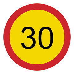 Prohibited road signs. Speed limit 30. Traffic signs.