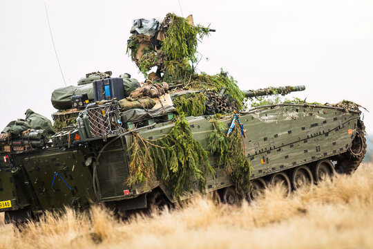 2022-10-29 Pabrade Lithuania CV9035NL. Combat Vehicle 90 is a family of Swedish tracked combat vehicles designed by Hägglunds and Bofors.