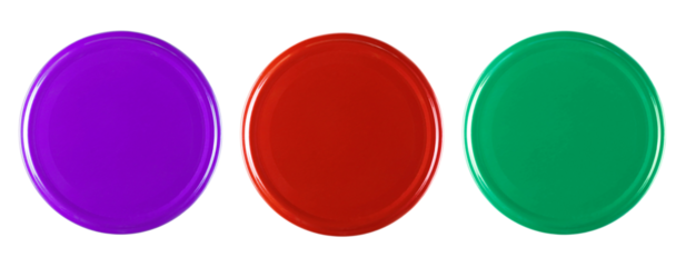 Set colorful jar lid isolated on white, top view