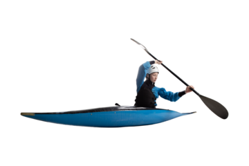 Woman in a kayak isolated on white