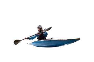 Woman in a kayak isolated on white